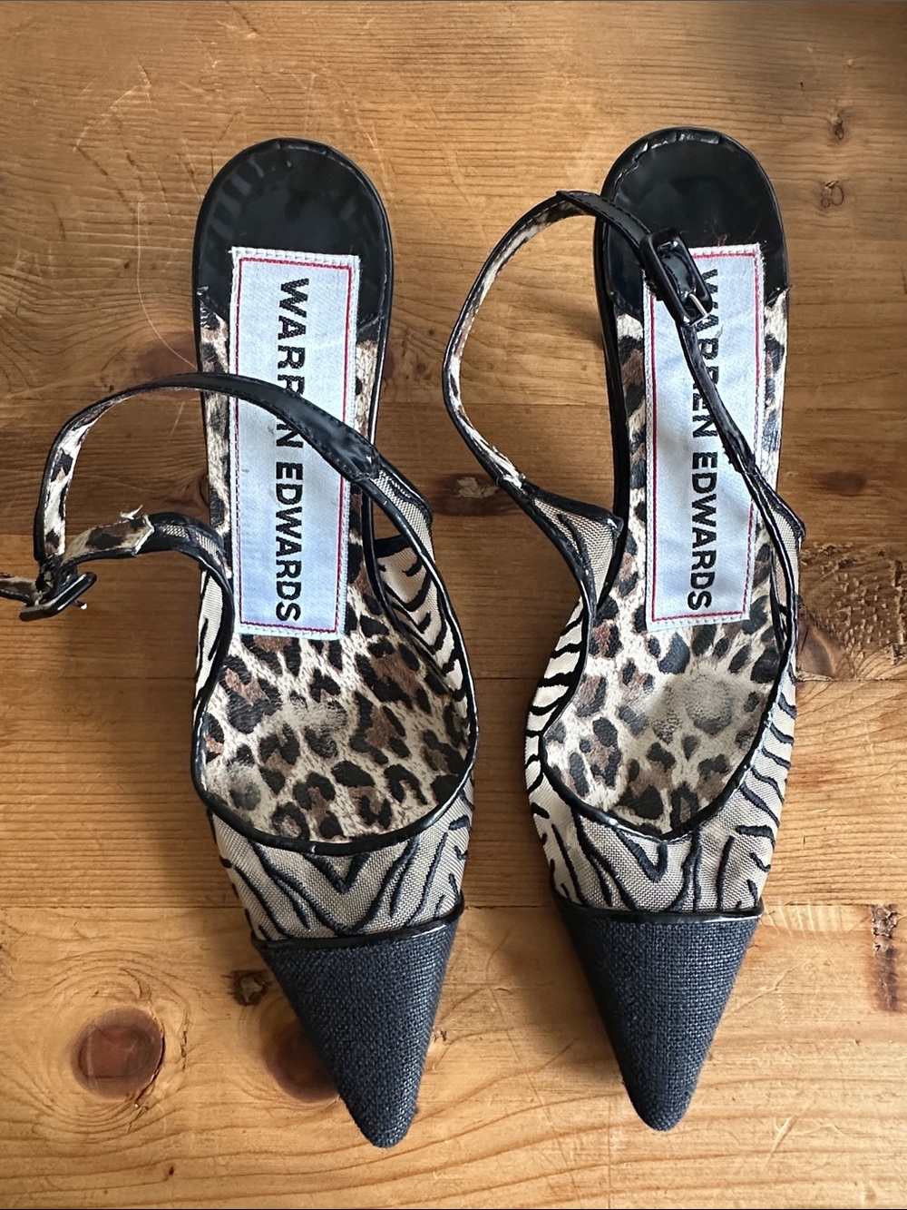 Vintage Warren Edward’s Leopard Print Slingback Pointed Toe Pumps - Black/Beige